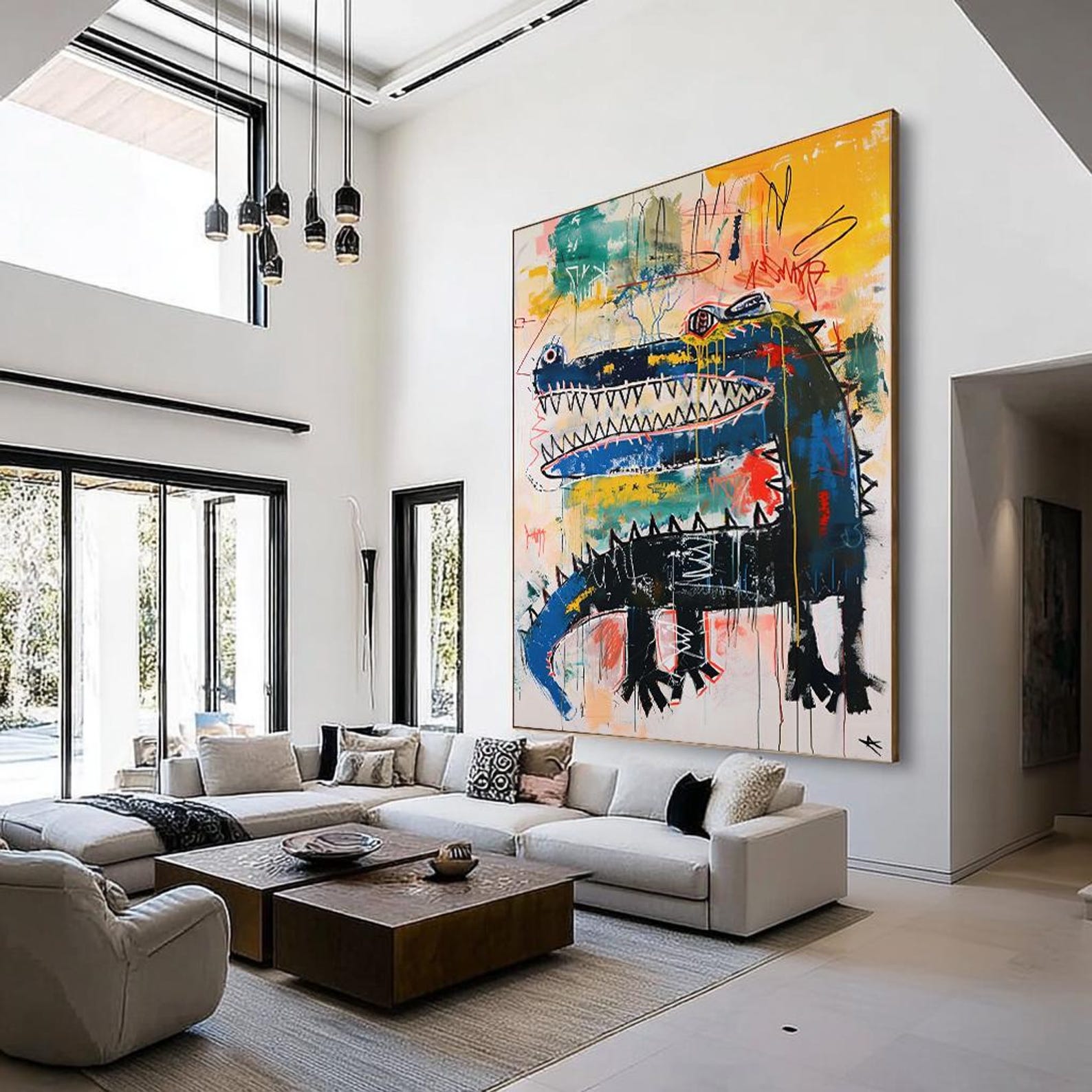 Urban Rex – Vibrant Graffiti Art Crocodile Wall Decor, Street Art Style Abstract Painting for Home Decoration