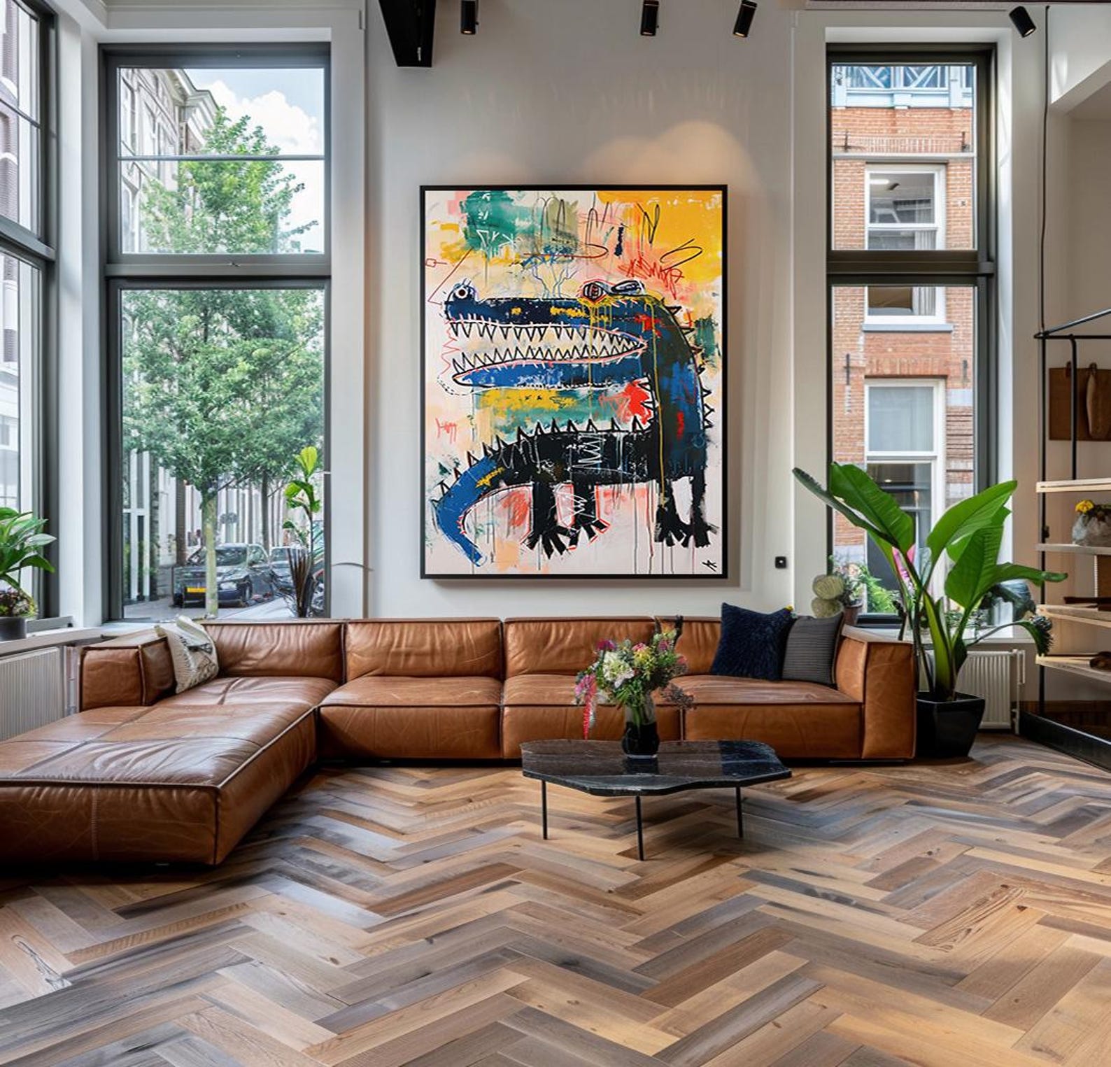 Urban Rex – Vibrant Graffiti Art Crocodile Wall Decor, Street Art Style Abstract Painting for Home Decoration