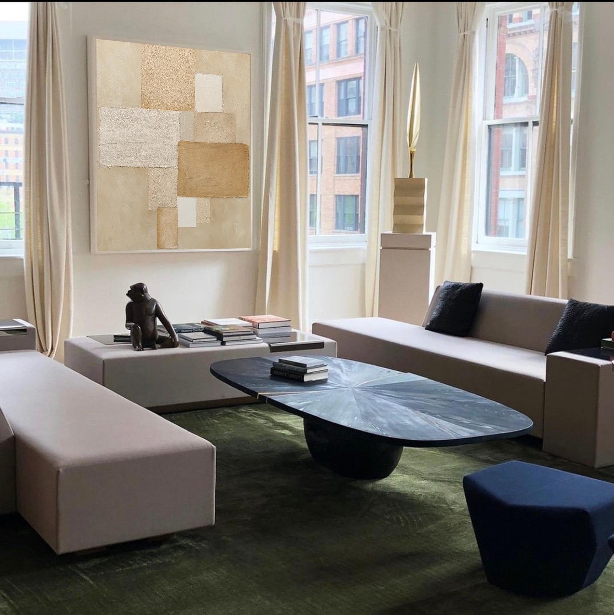 Neutral Geometric Abstract – Textured Beige & Cream Oil Painting on Canvas