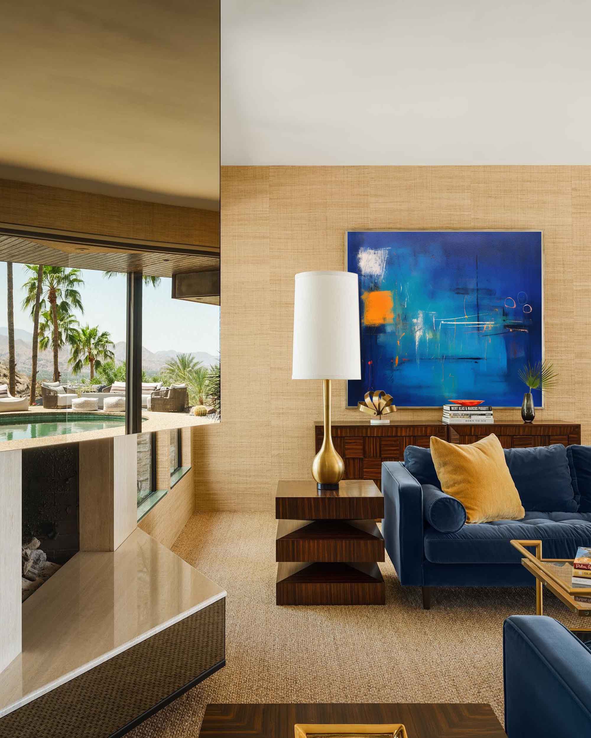 Electric Blue Abstract Horizon Art