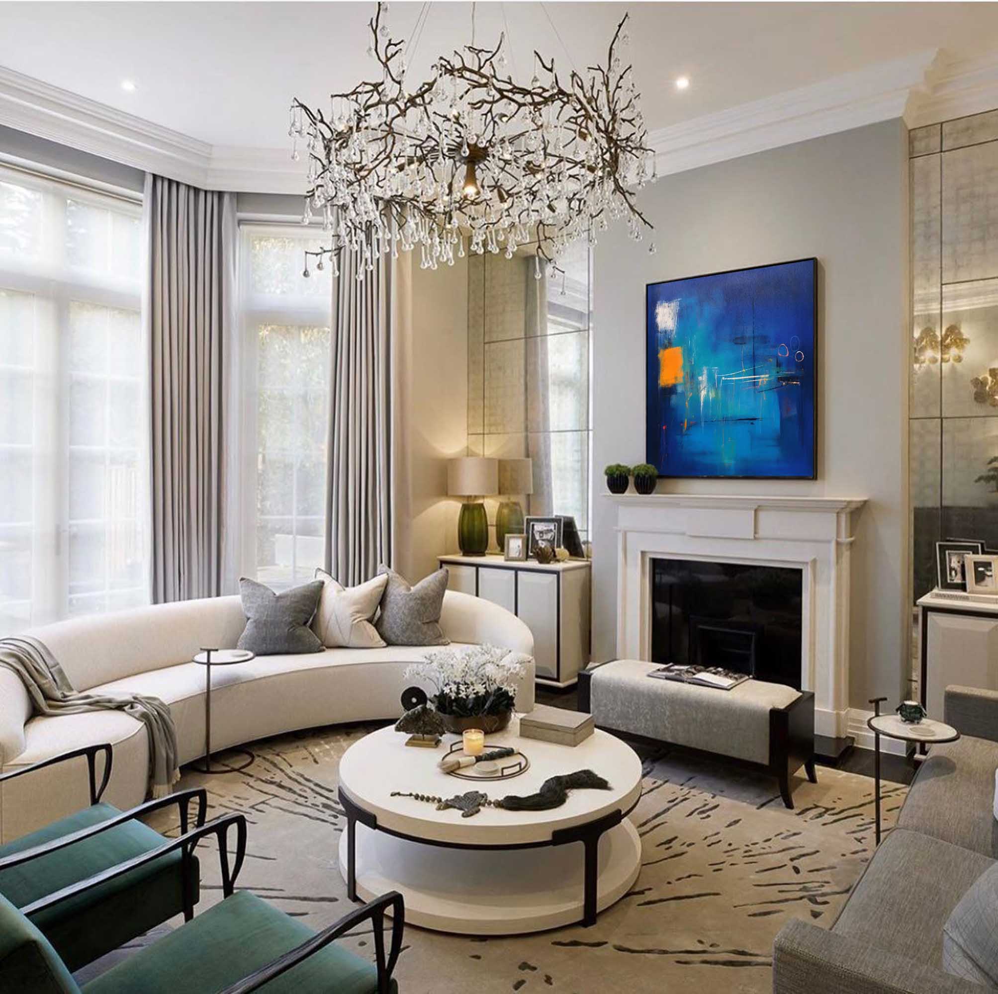 Electric Blue Abstract Horizon Art