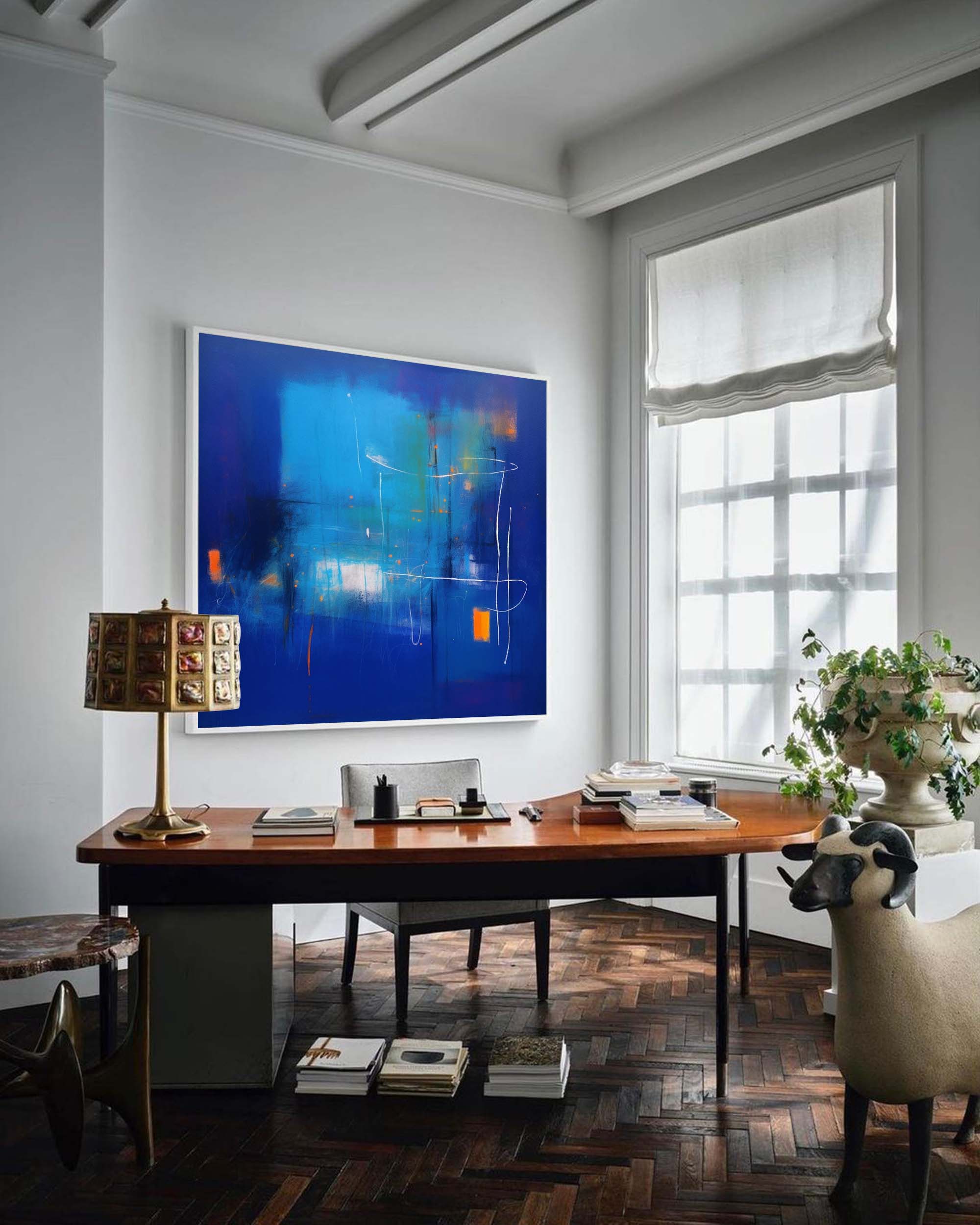 Abstract Neon Blue Horizon Art