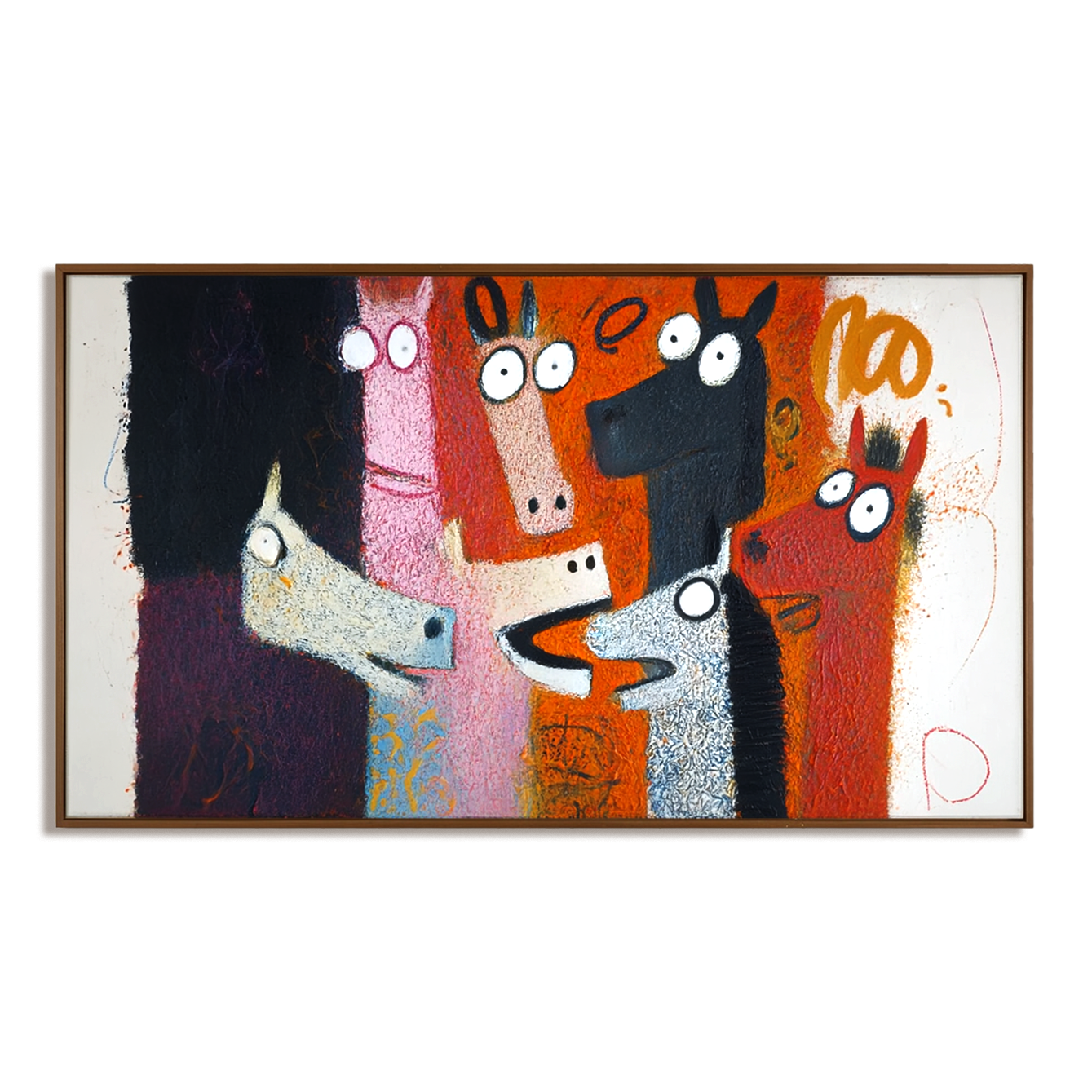 Playful Herd — Abstract Horse Oil Painting, Naive Art Textured Wall Art