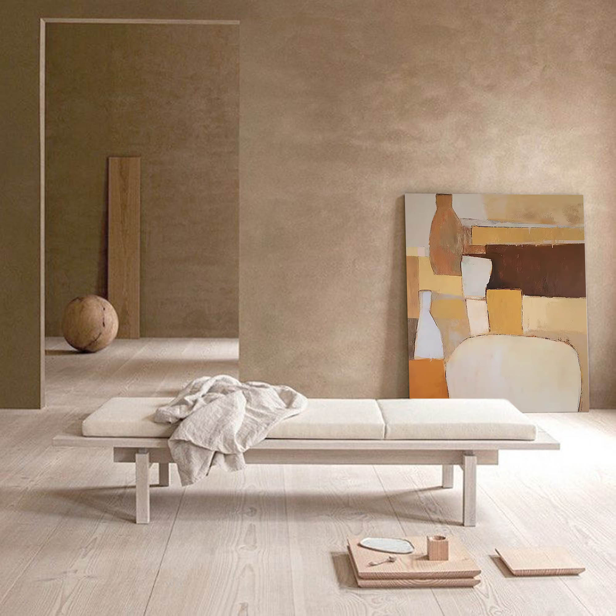 Minimalist Neutral Tones Abstract Oil Painting