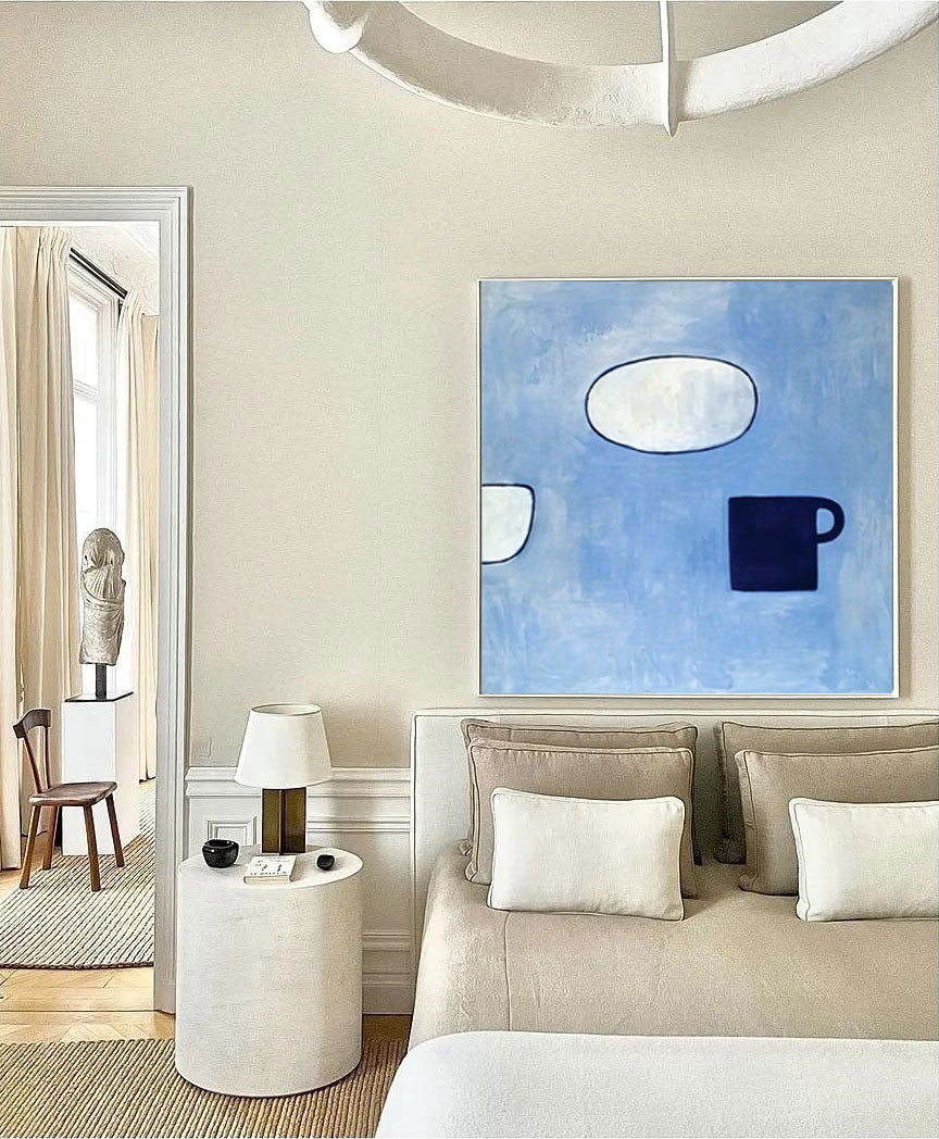 Minimalist Blue Abstract Still Life Oil Painting