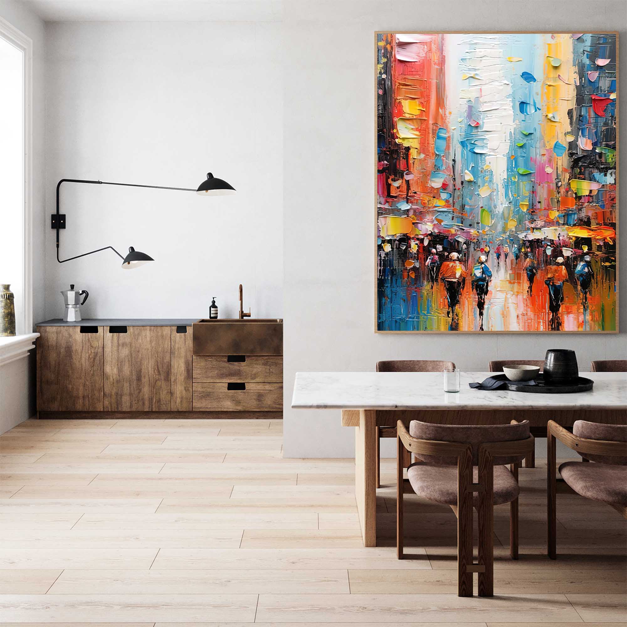 Abstract Vibrant City Rain Oil Painting