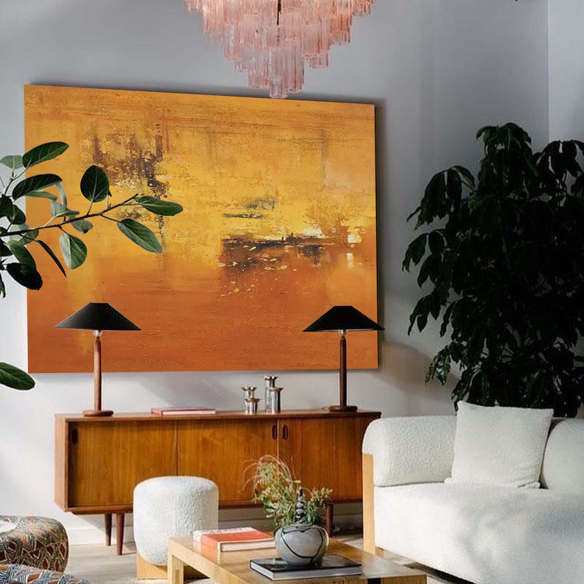 Golden Abstract Sunset Canvas Art